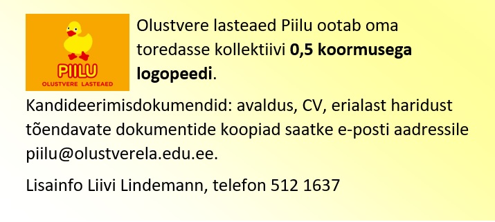 Olustvere lasteaia Piilu töökuulutus