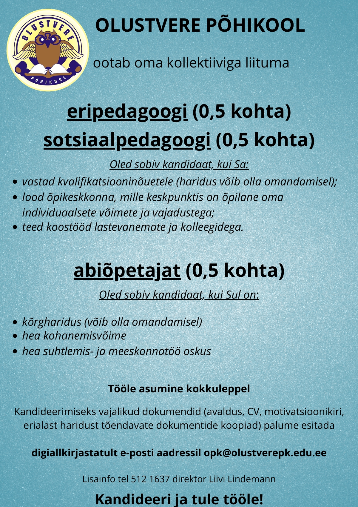 Olustvere Põhikooli töökuulutus