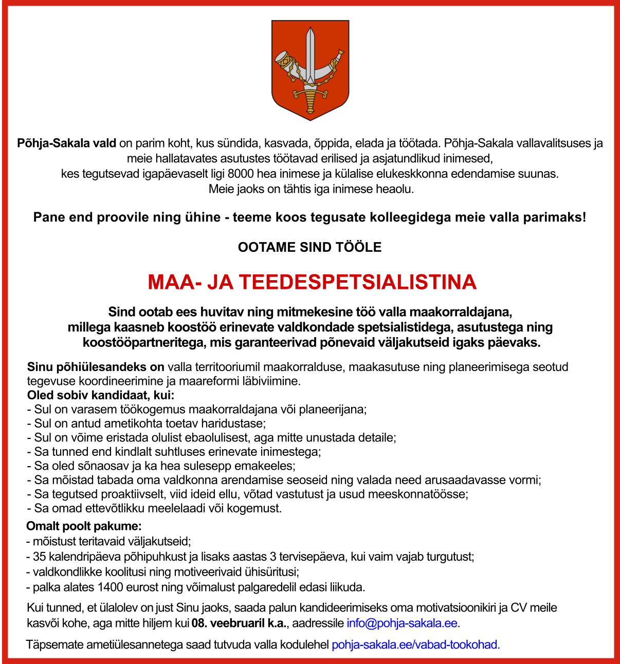 Maa- ja teedespetsialisti töökuulutus