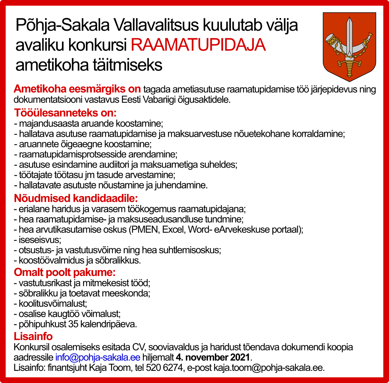 Raamatupidaja töökuulutus