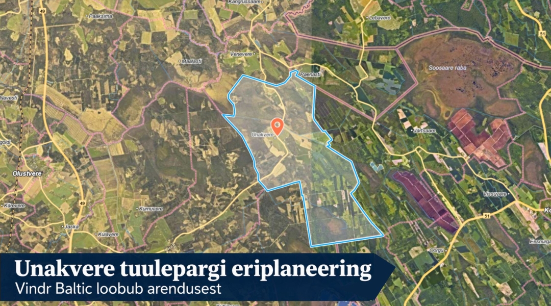Vindr Baltic OÜ kavandatud Unakvere tuulepargi eriplaneeringuala.